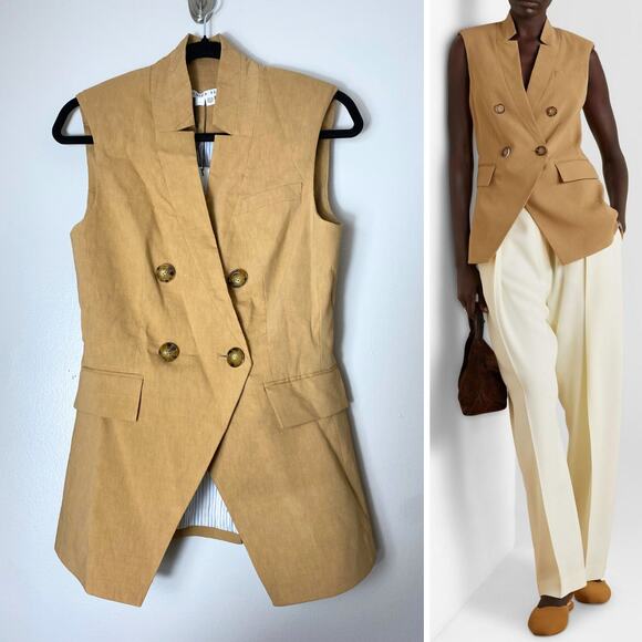 NWT VERONICA BEARD JACKET VEST LINEN SUIT TOP TAN BEIGE AMIKA DOUBLE BREASTED - Picture 1 of 16